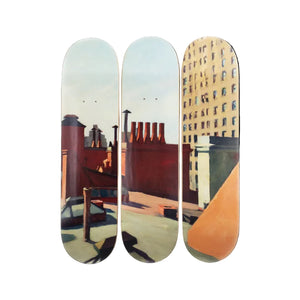 City Roofs by Edward Hopper Skateboard Deck Triptych Skateroom