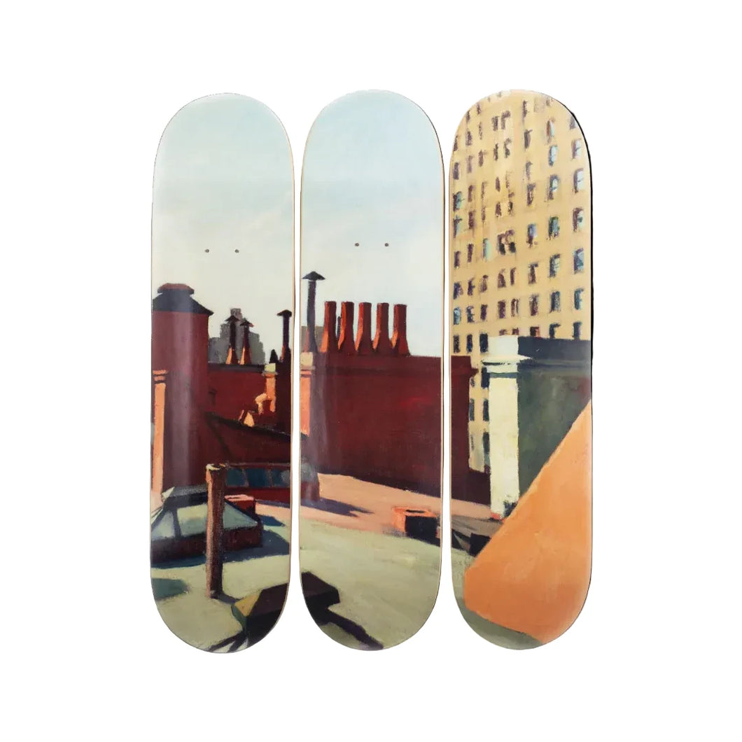 City Roofs by Edward Hopper Skateboard Deck Triptych Skateroom