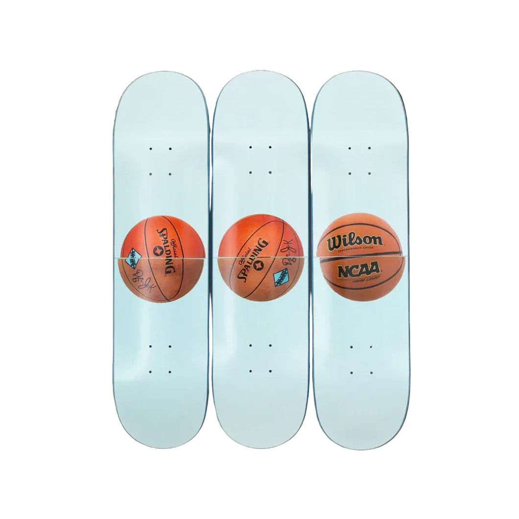 Three Ball 50/50 Tank (Spalding Dr. JK Silver Series, Wilson Supershot) by Jeff Koons Limited Edition Skateboard Deck Triptych Skateroom