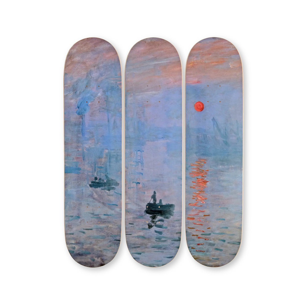 Impression, soleil levant by Claude Monet Skateboard Deck Triptych Skateroom