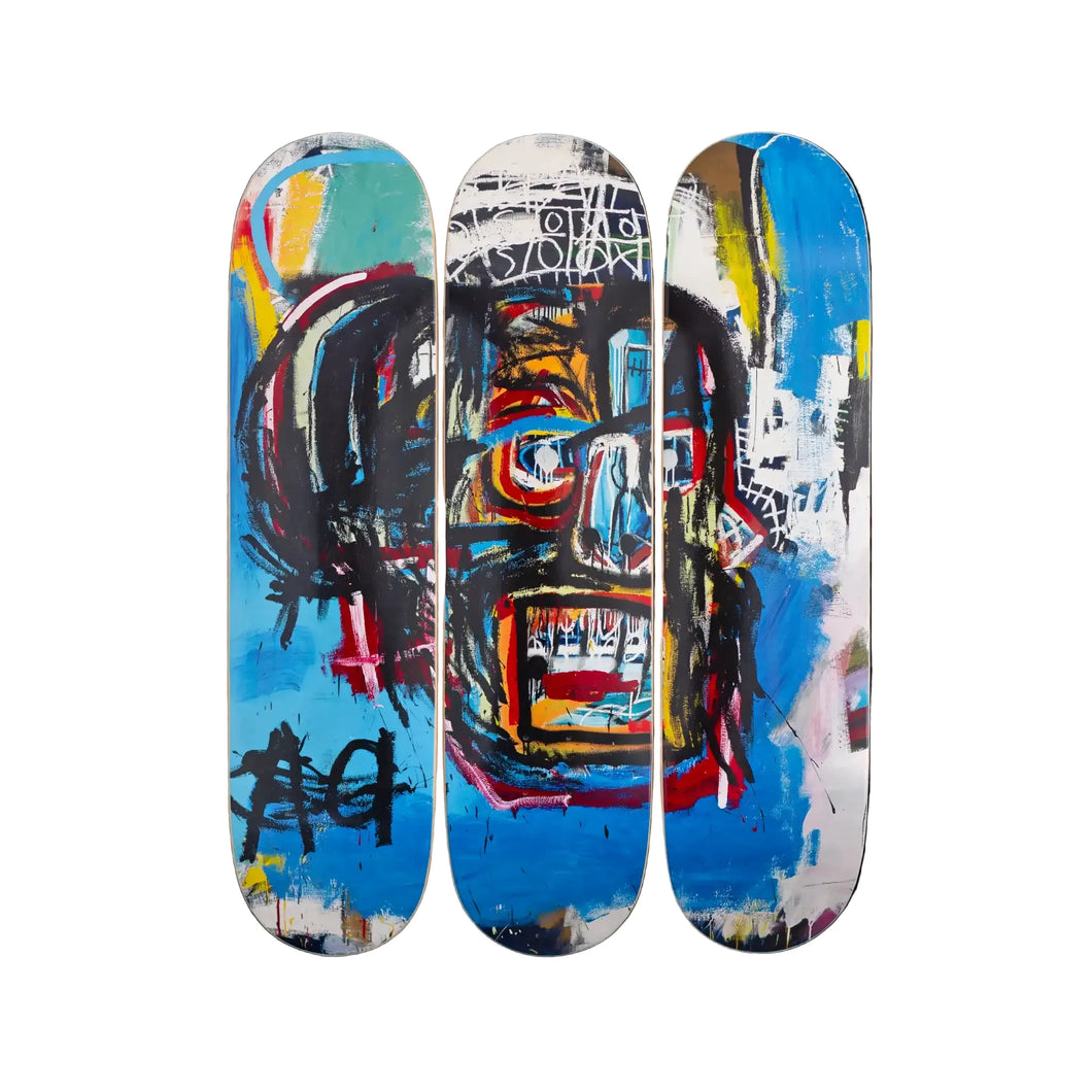 Untitled Head (Skull 2) by Jean-Michel Basquiat Skateboard Deck Triptych Skateroom