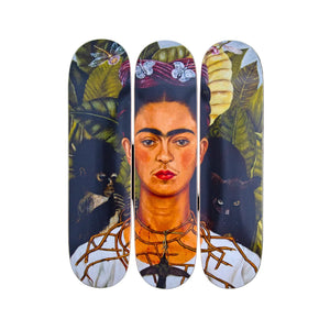 Self-Portrait with Thorn Necklace by Frida Kahlo Skateboard Deck Triptych Skateroom