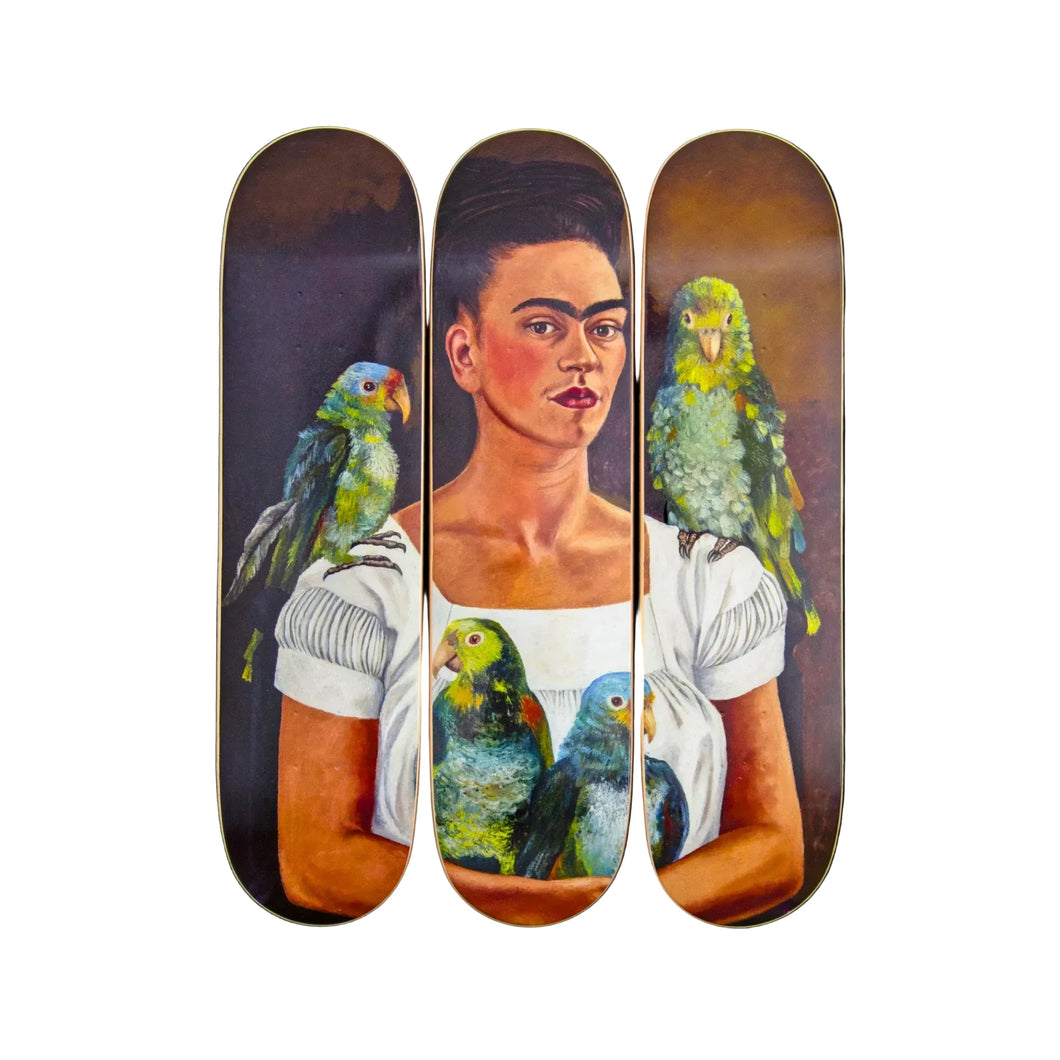 Me and My Parrots by Frida Kahlo Skateboard Deck Triptych Skateroom