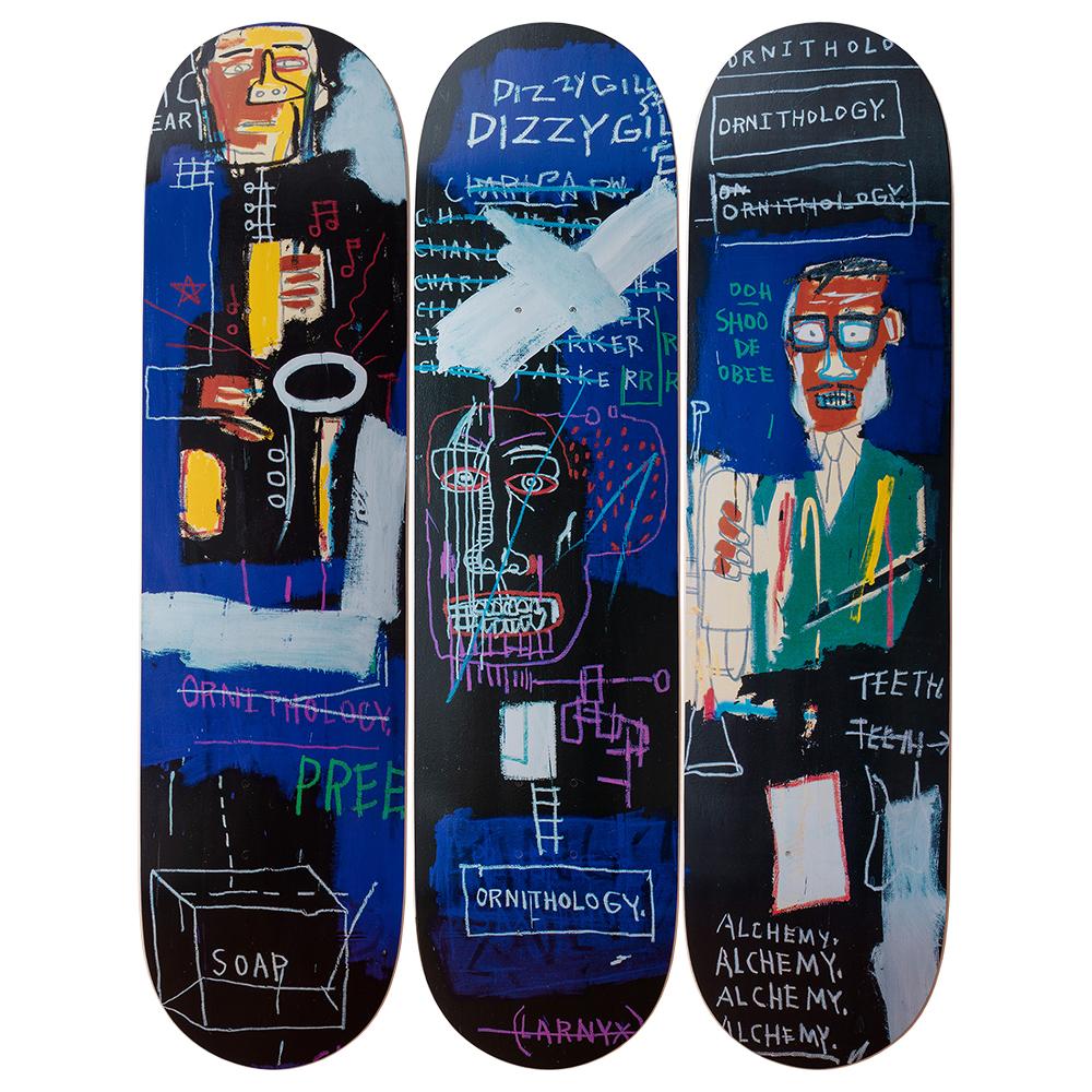 Horn Players by Jean-Michel Basquiat Skateboard Deck Triptych Skateroom